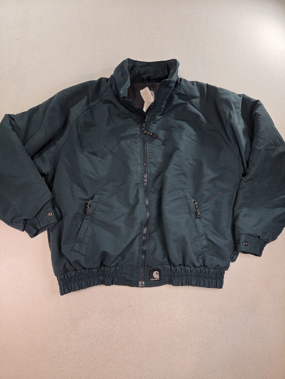 Vintage Carhartt Bomber Jacket Mens XL Teal Green Fleece Lined Work